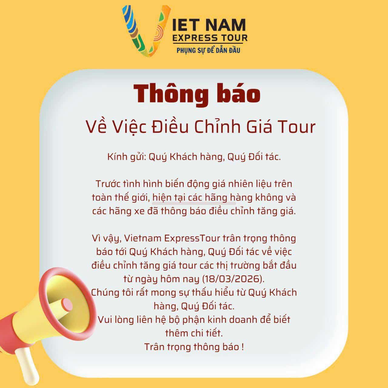 📢 THÔNG BÁO: ĐIỀU CHỈNH GIÁ TOUR 📢