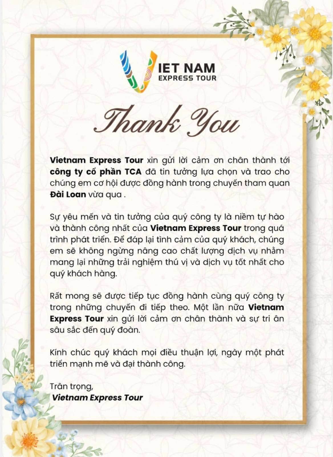 VNEXPRESSTOUR TRÂN TRỌNG CẢM ƠN & CHÀO MỪNG QUÝ ĐOÀN CÔNG TY CỔ PHẦN TC ADVISORS